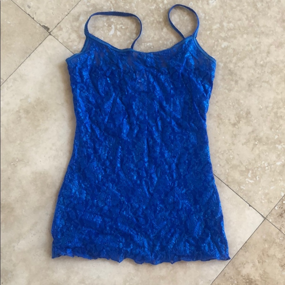 Hanky Panky blue shimmer lace top size XS EUC